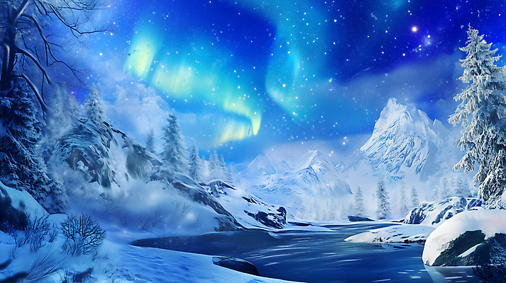 JPG 나무 편집이미지 겨울 야경 자연 사람없음 컬러풀 설원 신비 오로라 설산 편집실사 식물 계절 컬러 컨셉 자연현상 산 눈_날씨 야간 CG 생태계 파일형식 풍경_경치