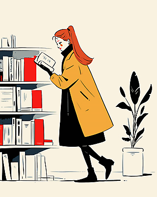 전신 식물 여자 화분 일러스트 책장 한명 들기 성인 옆모습 책 독서 코트 도서관 서점 성인여자한명만 국내일러스트 AI파일 1 교육 뷰포인트 가구 모션 사람 상점 외투 여자한명만 성인여자만 파일형식 벡터