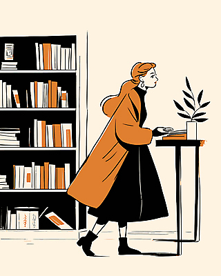 전신 식물 여자 화분 일러스트 책장 한명 성인 옆모습 책 독서 코트 도서관 서점 성인여자한명만 국내일러스트 AI파일 1 교육 뷰포인트 가구 사람 상점 외투 여자한명만 성인여자만 파일형식 벡터