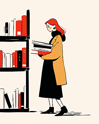 전신 여자 일러스트 책장 한명 들기 성인 옆모습 책 독서 코트 도서관 서점 성인여자한명만 국내일러스트 AI파일 1 교육 뷰포인트 가구 모션 사람 상점 외투 여자한명만 성인여자만 파일형식 벡터