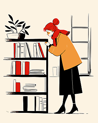 전신 식물 여자 화분 일러스트 창문 책장 한명 성인 옆모습 책 독서 코트 도서관 서점 성인여자한명만 국내일러스트 AI파일 1 교육 뷰포인트 가구 사람 상점 외투 여자한명만 성인여자만 파일형식 벡터