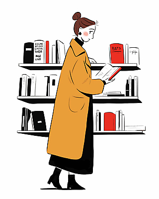 전신 여자 일러스트 책장 한명 들기 성인 옆모습 책 독서 코트 도서관 서점 성인여자한명만 국내일러스트 AI파일 1 교육 뷰포인트 가구 모션 사람 상점 외투 여자한명만 성인여자만 파일형식 벡터