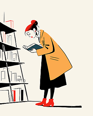 전신 여자 일러스트 책장 한명 들기 성인 옆모습 책 독서 코트 도서관 서점 성인여자한명만 국내일러스트 AI파일 1 교육 뷰포인트 가구 모션 사람 상점 외투 여자한명만 성인여자만 파일형식 벡터