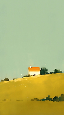 JPG 일러스트 자연 주택 풍경 초원 사람없음 초록색 언덕 국내일러스트 AI일러스트 AI콘텐츠 컬러 건물 생태계 파일형식