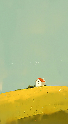 JPG 일러스트 자연 주택 풍경 초원 사람없음 초록색 언덕 국내일러스트 AI일러스트 AI콘텐츠 컬러 건물 생태계 파일형식