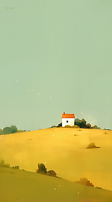 JPG 일러스트 자연 주택 풍경 초원 사람없음 초록색 언덕 국내일러스트 AI일러스트 AI콘텐츠 컬러 건물 생태계 파일형식