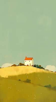 JPG 일러스트 자연 주택 풍경 초원 사람없음 초록색 언덕 국내일러스트 AI일러스트 AI콘텐츠 컬러 건물 생태계 파일형식