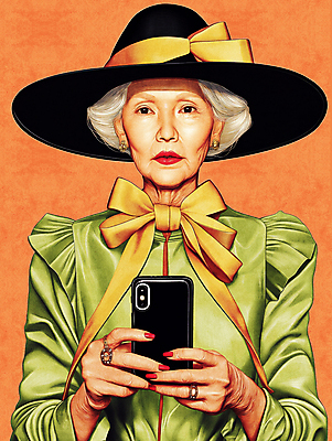 JPG 전신 모자 손 드레스 여자 노년 리본 일러스트 한명 들기 초록색 스마트폰 쇼핑 노란색 세일 가을 정기세일 노인여자한명만 블랙프라이데이 국내일러스트 AI일러스트 AI콘텐츠 1 잡화 옷 계절 컬러 모션 데이이벤트 사람 성인 신체부위 핸드폰 스마트기기 여자한명만 노인여자만 파일형식