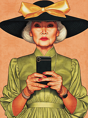 JPG 전신 모자 손 드레스 여자 노년 리본 일러스트 한명 들기 초록색 스마트폰 쇼핑 세일 가을 정기세일 노인여자한명만 블랙프라이데이 국내일러스트 AI일러스트 AI콘텐츠 1 잡화 옷 계절 컬러 모션 데이이벤트 사람 성인 신체부위 핸드폰 스마트기기 여자한명만 노인여자만 파일형식