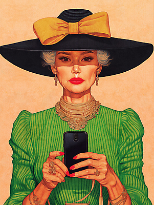 JPG 전신 모자 손 드레스 여자 노년 리본 일러스트 한명 들기 초록색 스마트폰 쇼핑 세일 가을 정기세일 노인여자한명만 블랙프라이데이 국내일러스트 AI일러스트 AI콘텐츠 1 잡화 옷 계절 컬러 모션 데이이벤트 사람 성인 신체부위 핸드폰 스마트기기 여자한명만 노인여자만 파일형식