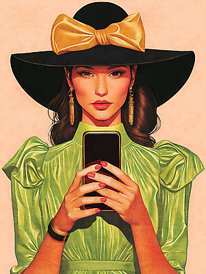 JPG 전신 모자 손 드레스 여자 리본 일러스트 한명 들기 성인 초록색 스마트폰 쇼핑 세일 가을 정기세일 성인여자한명만 블랙프라이데이 국내일러스트 AI일러스트 AI콘텐츠 1 잡화 옷 계절 컬러 모션 데이이벤트 사람 신체부위 핸드폰 스마트기기 여자한명만 성인여자만 파일형식