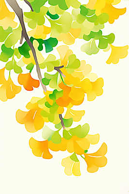 JPG 일러스트 자연 사람없음 초록색 노란색 가을 나뭇가지 은행잎 은행나무 국내일러스트 AI일러스트 AI콘텐츠 나무 계절 컬러 잎 생태계 파일형식