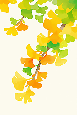 JPG 일러스트 자연 사람없음 초록색 노란색 가을 나뭇가지 은행잎 은행나무 국내일러스트 AI일러스트 AI콘텐츠 나무 계절 컬러 잎 생태계 파일형식