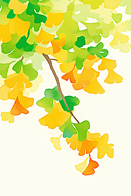 JPG 일러스트 자연 사람없음 초록색 노란색 가을 나뭇가지 은행잎 은행나무 국내일러스트 AI일러스트 AI콘텐츠 나무 계절 컬러 잎 생태계 파일형식