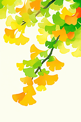 JPG 일러스트 자연 사람없음 초록색 노란색 가을 나뭇가지 은행잎 은행나무 국내일러스트 AI일러스트 AI콘텐츠 나무 계절 컬러 잎 생태계 파일형식