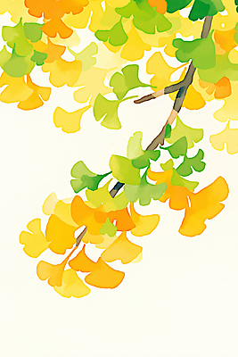 JPG 일러스트 자연 사람없음 초록색 노란색 가을 나뭇가지 은행잎 은행나무 국내일러스트 AI일러스트 AI콘텐츠 나무 계절 컬러 잎 생태계 파일형식