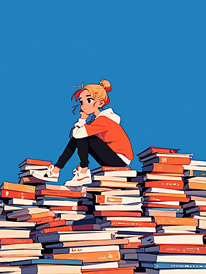 JPG 여자 일러스트 휴식 한명 앉기 성인 책 빨간색 독서 턱괴기 고요 스니커즈 사색 책더미 성인여자한명만 국내일러스트 AI일러스트 AI콘텐츠 1 컬러 운동화 컨셉 생각 모션 사람 무더기 여자한명만 성인여자만 파일형식