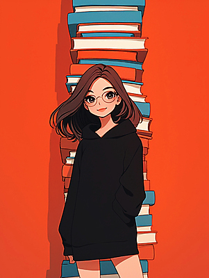 JPG 여자 일러스트 한명 성인 책 빨간색 쌓기 검은색 고요 책더미 성인여자한명만 국내일러스트 AI일러스트 AI콘텐츠 1 컬러 모션 사람 무더기 여자한명만 성인여자만 파일형식