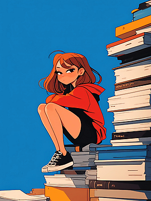 JPG 응시 여자 일러스트 한명 성인 옆모습 책 사색 책더미 성인여자한명만 국내일러스트 AI일러스트 AI콘텐츠 1 시선 뷰포인트 생각 사람 무더기 여자한명만 성인여자만 파일형식