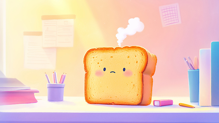 JPG 일러스트 스트레스 직장 피곤 사람없음 빛 사무실 수증기 식빵 책상 문서 연필꽂이 토스트 국내일러스트 토스트아웃 AI일러스트 AI콘텐츠 빵 가구 컨셉 회사 비즈니스 문구용품 신조어 파일형식