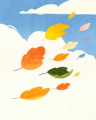 JPG 구름 단풍 낙엽 일러스트 하늘 나뭇잎 사람없음 흩날리기 국내일러스트 AI일러스트 AI콘텐츠 자연요소 잎 모션 파일형식