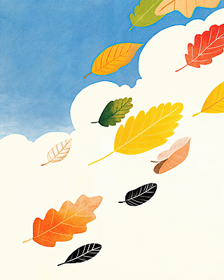 JPG 구름 단풍 낙엽 일러스트 하늘 나뭇잎 사람없음 흩날리기 국내일러스트 AI일러스트 AI콘텐츠 자연요소 잎 모션 파일형식