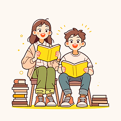 전신 여자 교육 남자 의자 일러스트 청소년 미소 앉기 두명 책 독서 귀여움 모임 십대만 독서모임 국내일러스트 AI파일 가구 컨셉 모션 표정 사람 파일형식 벡터