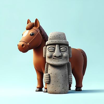 JPG 편집이미지 사람없음 제주도 3D 회색 말_동물 돌하르방 엘리먼트 현무암 편집3D AI컴퓨터그래픽 AI콘텐츠 컬러 포유류 한국 디지털합성 화산암 파일형식