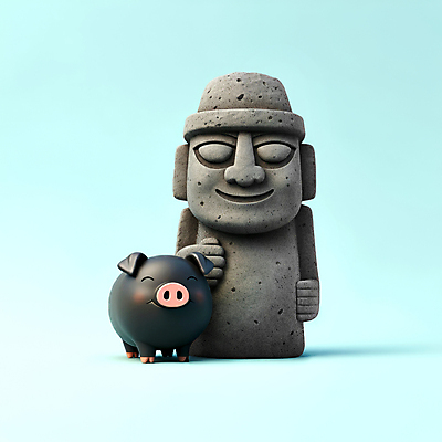 JPG 편집이미지 사람없음 제주도 3D 회색 돌하르방 엘리먼트 현무암 흑돼지 편집3D AI컴퓨터그래픽 AI콘텐츠 컬러 한국 돼지 디지털합성 화산암 파일형식