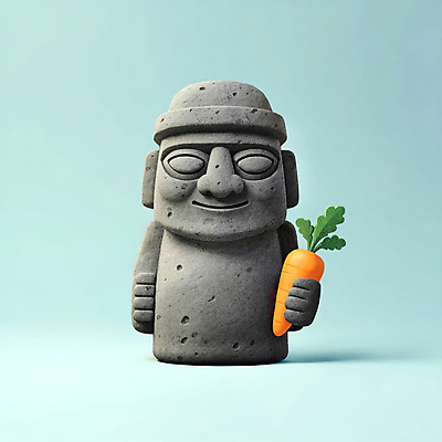 JPG 편집이미지 사람없음 제주도 3D 당근 회색 돌하르방 엘리먼트 현무암 편집3D 구좌 AI컴퓨터그래픽 AI콘텐츠 컬러 뿌리채소 한국 디지털합성 화산암 파일형식