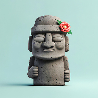 JPG 편집이미지 사람없음 제주도 3D 회색 돌하르방 동백 엘리먼트 현무암 편집3D AI컴퓨터그래픽 AI콘텐츠 꽃 컬러 한국 디지털합성 화산암 파일형식