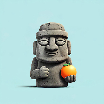 JPG 편집이미지 귤 사람없음 제주도 3D 회색 돌하르방 엘리먼트 현무암 편집3D AI컴퓨터그래픽 AI콘텐츠 컬러 과일 한국 디지털합성 화산암 파일형식