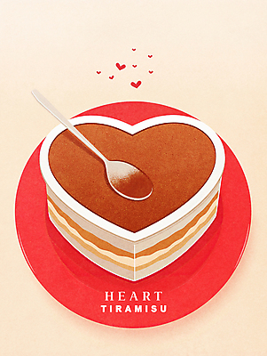 PSD 일러스트 디저트 발렌타인데이 사랑 사람없음 빨간색 케이크 숟가락 티라미수 국내일러스트 감정 음식 컬러 데이이벤트 수저 파일형식