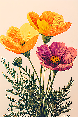 JPG 편집이미지 꽃 분홍색 사람없음 노란색 가을 코스모스 편집실사 AI컴퓨터그래픽 AI콘텐츠 식물 계절 컬러 CG 파일형식