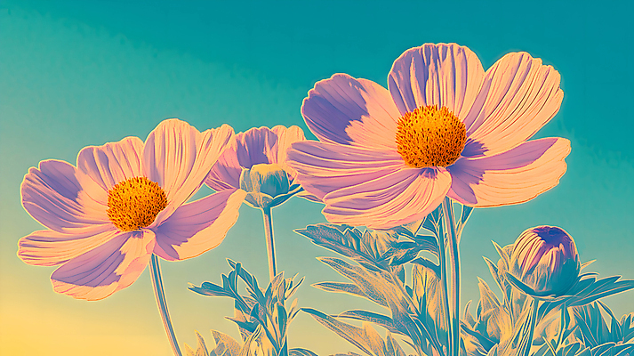 JPG 편집이미지 꽃 분홍색 사람없음 가을 코스모스 청록색 편집실사 AI컴퓨터그래픽 AI콘텐츠 식물 계절 컬러 CG 파일형식