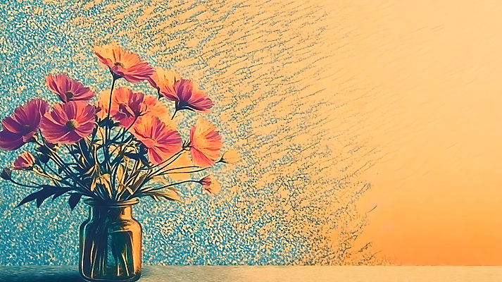 JPG 편집이미지 꽃 사람없음 파란색 꽃병 주황색 가을 코스모스 편집실사 AI컴퓨터그래픽 AI콘텐츠 식물 계절 컬러 CG 파일형식