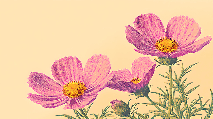 JPG 편집이미지 꽃 분홍색 사람없음 노란색 가을 코스모스 편집실사 AI컴퓨터그래픽 AI콘텐츠 식물 계절 컬러 CG 파일형식