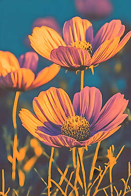 JPG 편집이미지 꽃 분홍색 사람없음 파란색 가을 코스모스 편집실사 AI컴퓨터그래픽 AI콘텐츠 식물 계절 컬러 CG 파일형식