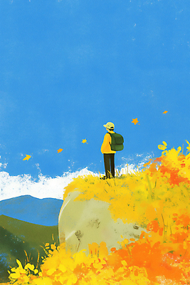 JPG 전신 구름 모자 남자 단풍 가방 일러스트 하늘 산 아웃도어 한명 성인 뒷모습 노란색 가을풍경 등산 트래킹 가을 은행잎 은행나무 산행 성인남자한명만 국내일러스트 AI일러스트 AI콘텐츠 자연요소 나무 1 잡화 계절 뷰포인트 컬러 잎 레저 사람 풍경 남자한명만 성인남자만 파일형식 가을_계절