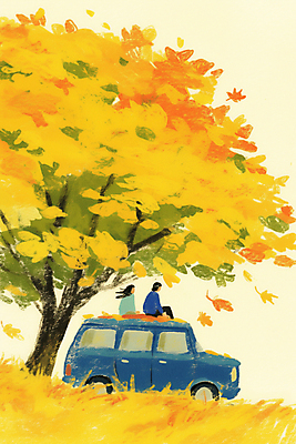 JPG 전신 구름 여자 남자 단풍 일러스트 하늘 성인 두명 뒷모습 노란색 가을풍경 가을 승차 은행잎 은행나무 캠핑카 성인만 차박 국내일러스트 AI일러스트 AI콘텐츠 자연요소 나무 계절 뷰포인트 컬러 잎 모션 자동차 사람 풍경 캠핑 파일형식 가을_계절