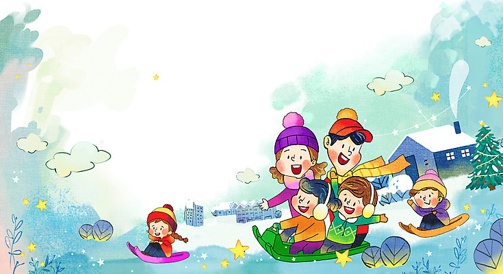 PSD 모자 여자 남자 어린이 일러스트 주택 소녀 소년 여러명 성인 마을 목도리 눈 썰매 겨울방학 겨울풍경 국내일러스트 자연요소 잡화 다수 겨울 날씨 방학 사람 풍경 건물 파일형식