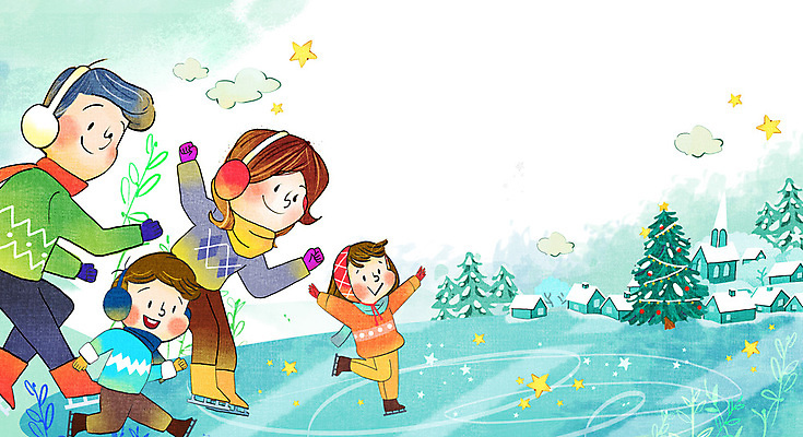 PSD 여자 남자 어린이 크리스마스 일러스트 가족 주택 소녀 소년 여러명 성인 크리스마스트리 마을 목도리 스케이트 피겨스케이팅 귀마개 빙판 겨울방학 겨울풍경 국내일러스트 피겨화 잡화 기념일 스포츠용품 다수 신발 겨울 관계 방학 사람 풍경 건물 스케이팅 파일형식