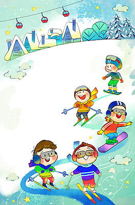 PSD 여자 남자 어린이 일러스트 스키 스키장 주택 소녀 소년 여러명 눈 리프트 겨울방학 스노보드복 스키고글 어린이만 겨울풍경 국내일러스트 자연요소 다수 겨울 날씨 방학 겨울스포츠 사람 풍경 건물 파일형식