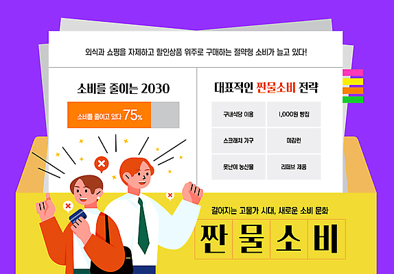 템플릿 여자 남자 들기 성인 두명 유행 보라색 저축 가리킴 절약 신용카드 보고서 파일 성인만 가성비 이미지템플릿 짠물소비 AI파일 컬러 컨셉 모션 사람 손짓 금융 신조어 파일형식 벡터