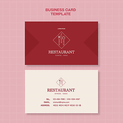 템플릿 포크 비즈니스 명함 프레임 사람없음 빨간색 레스토랑 숟가락 나이프 고급 심볼 마름모 이미지템플릿 AI파일 도형 식기 컬러 컨셉 수저 식당 칼 파일형식 벡터