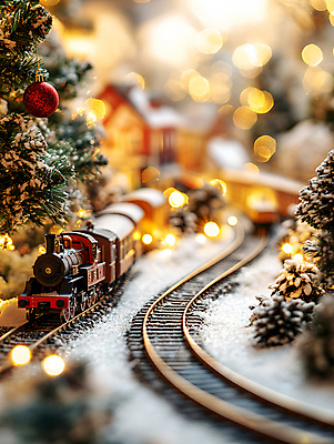 JPG 편집이미지 행복 크리스마스 겨울 주택 선물 사람없음 장난감 크리스마스트리 마을 기차 보케 선로 오너먼트 편집실사 AI포토 AI콘텐츠 계절 기념일 감정 육상교통 크리스마스장식 대중교통 건물 CG 파일형식