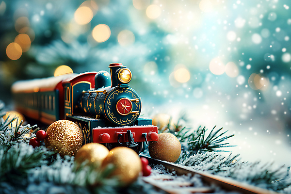 JPG 편집이미지 열매 행복 크리스마스 겨울 선물 사람없음 장난감 기차 보케 솔잎 선로 오너먼트 편집실사 AI포토 AI콘텐츠 식물 계절 기념일 감정 육상교통 잎 크리스마스장식 대중교통 CG 파일형식