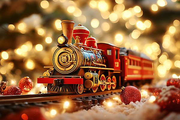 JPG 편집이미지 행복 크리스마스 겨울 선물 사람없음 장난감 기차 보케 선로 오너먼트 편집실사 AI포토 AI콘텐츠 계절 기념일 감정 육상교통 크리스마스장식 대중교통 CG 파일형식