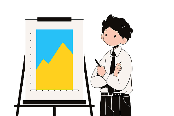 남자 일러스트 비즈니스 그래프 한명 성인 펜 노란색 팔짱 칠판 비즈니스맨 고민 성인남자한명만 국내일러스트 AI파일 1 감정 컬러 모션 사람 필기구 직장인 남자한명만 성인남자만 파일형식 벡터