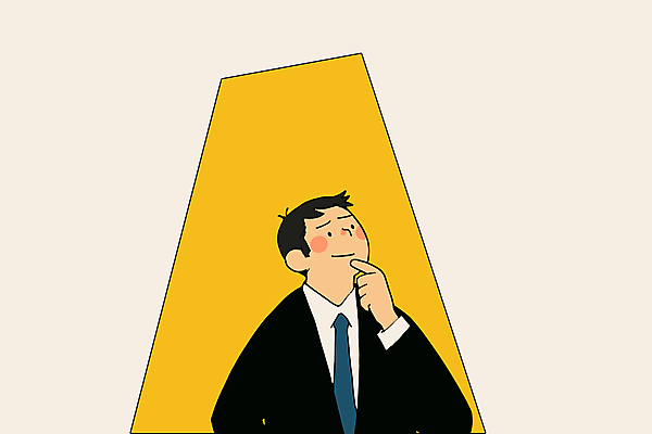 남자 일러스트 비즈니스 넥타이 한명 정장 성인 노란색 턱괴기 비즈니스맨 고민 성인남자한명만 국내일러스트 AI파일 1 잡화 옷 감정 컬러 모션 사람 직장인 남자한명만 성인남자만 파일형식 벡터